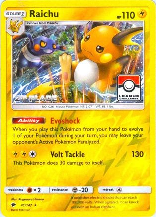 Raichu (41/147) (League Promo 2nd Place) [Sun & Moon: Burning Shadows]