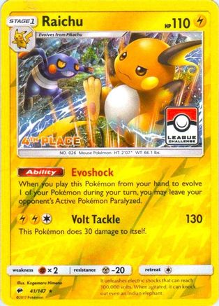 Raichu (41/147) (League Promo 4th Place) [Sun & Moon: Burning Shadows]