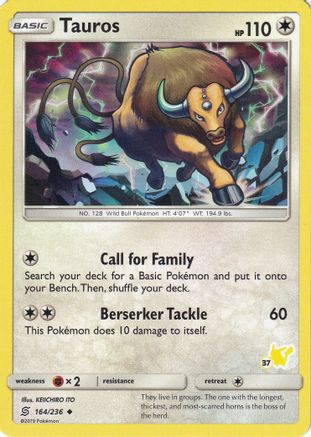 Tauros (164/236) (Pikachu Stamp #37) [Battle Academy 2020]