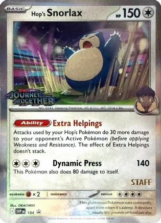 Hop's Snorlax (184) (Prerelease Staff) [Scarlet & Violet: Black Star Promos]