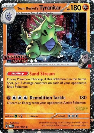 Team Rocket's Tyranitar (Prerelease Staff) 096/182 - SV10 Destined Rivals Holofoil