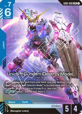 Unicorn Gundam (Destroy Mode) (GD01-002) - Newtype Rising Holofoil