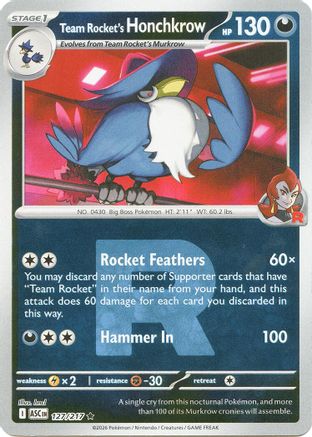 Team Rocket's Honchkrow (Team Rocket) 127/217 - ME Ascended Heroes Reverse Holofoil