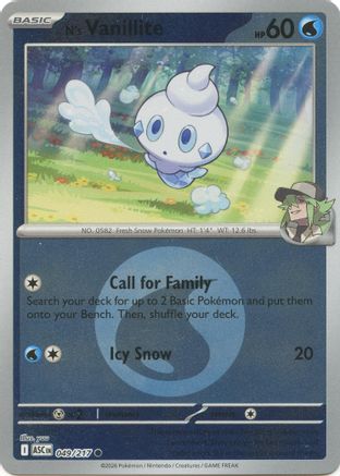 N's Vanillite (Energy Symbol Pattern) 049/217 - ME Ascended Heroes Reverse Holofoil