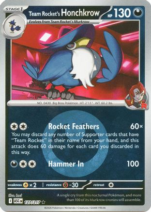 Team Rocket's Honchkrow (Energy Symbol Pattern) 127/217 - ME Ascended Heroes Reverse Holofoil